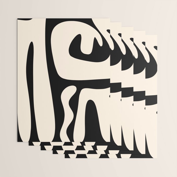 Mid Century Modern Abstract Kwaito Pattern in Black and Cream Wrapping Paper Gallery Image 3