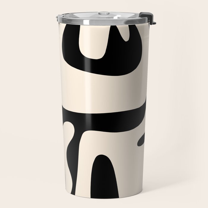 Mid Century Modern Abstract Kwaito Pattern in Black and Cream Travel Mug Gallery Image 2