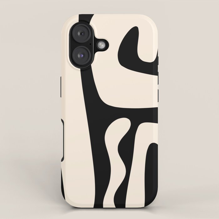 Mid Century Modern Abstract Kwaito Pattern in Black and Cream iPhone Case Gallery Image 1