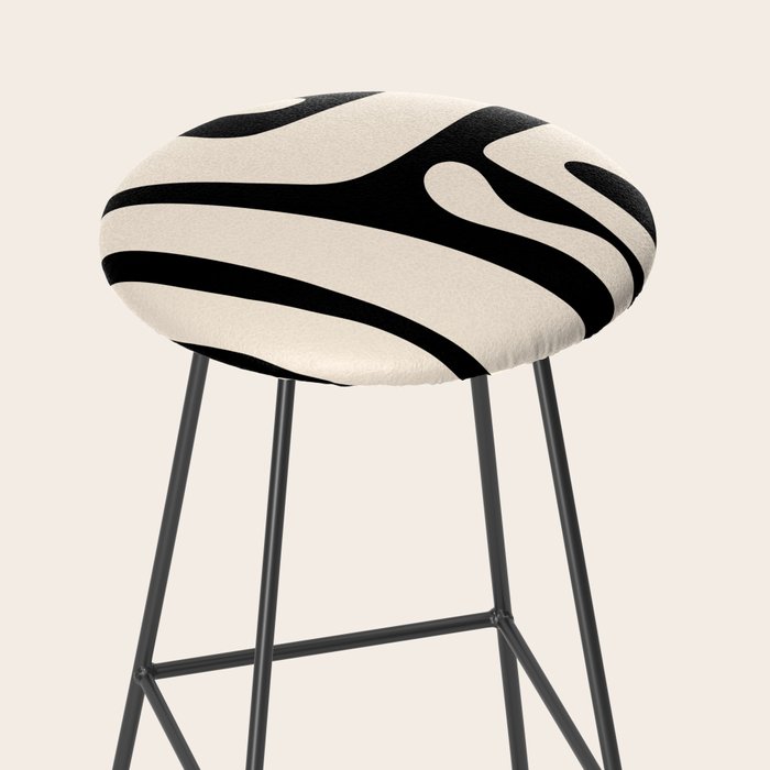 Mid Century Modern Abstract Kwaito Pattern in Black and Cream Stool Gallery Image 2