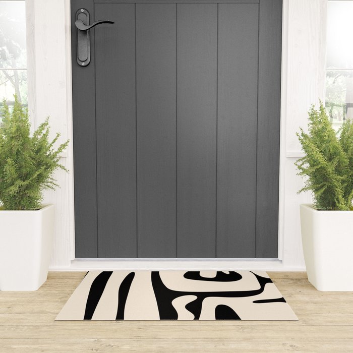 Mid Century Modern Abstract Kwaito Pattern in Black and Cream Welcome Mat Gallery Image 3