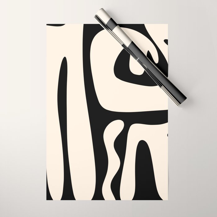 Mid Century Modern Abstract Kwaito Pattern in Black and Cream Wrapping Paper Gallery Image 1