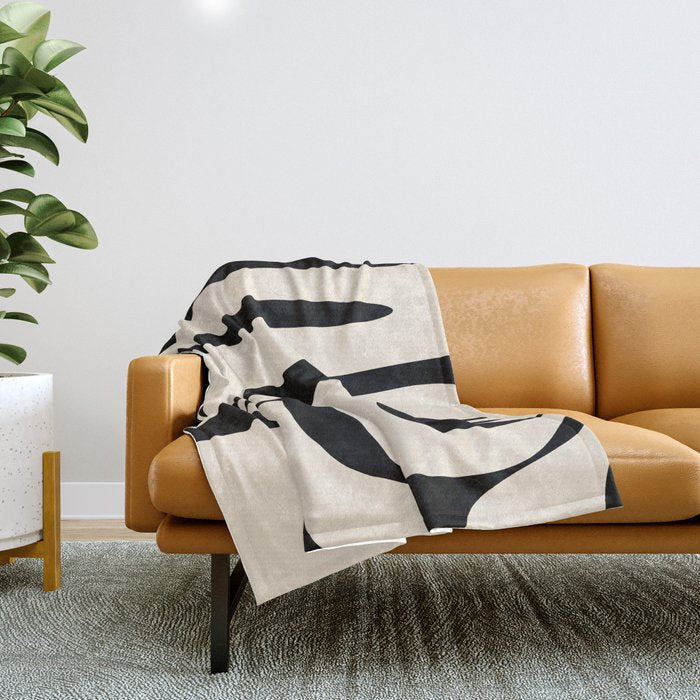Mid Century Modern Abstract Kwaito Pattern in Black and Cream Throw Blanket Gallery Image 1