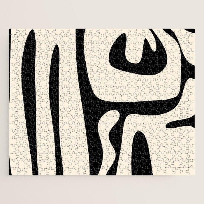 Mid Century Modern Abstract Kwaito Pattern in Black and Cream Jigsaw Puzzle Gallery Image 1