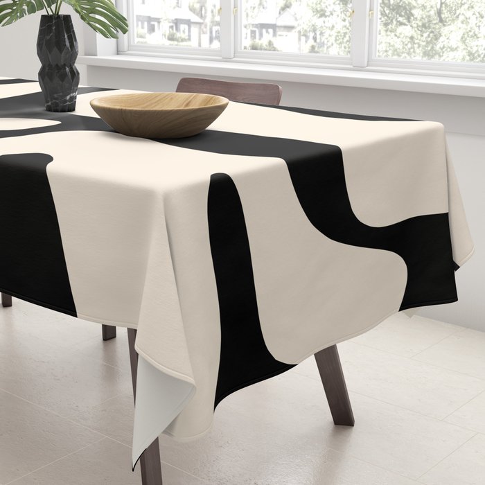 Mid Century Modern Abstract Kwaito Pattern in Black and Cream Tablecloth Gallery Image 3