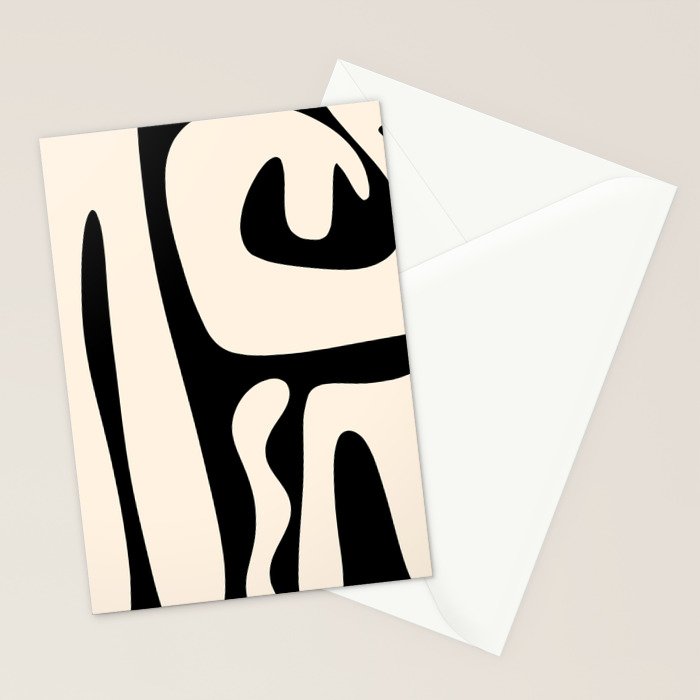 Mid Century Modern Abstract Kwaito Pattern in Black and Cream Stationery Card Gallery Image 2