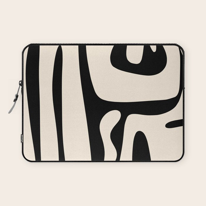 Mid Century Modern Abstract Kwaito Pattern in Black and Cream Laptop Sleeve Gallery Image 1