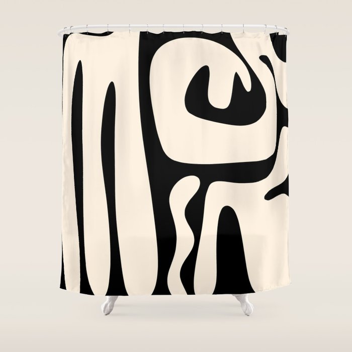 Mid Century Modern Abstract Kwaito Pattern in Black and Cream Shower Curtain Gallery Image 1