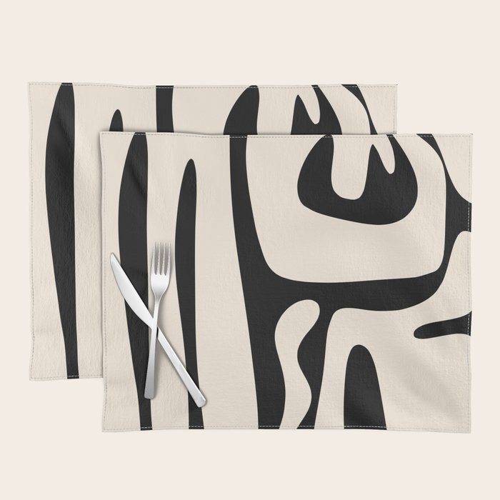 Mid Century Modern Abstract Kwaito Pattern in Black and Cream Placemat Gallery Image 1
