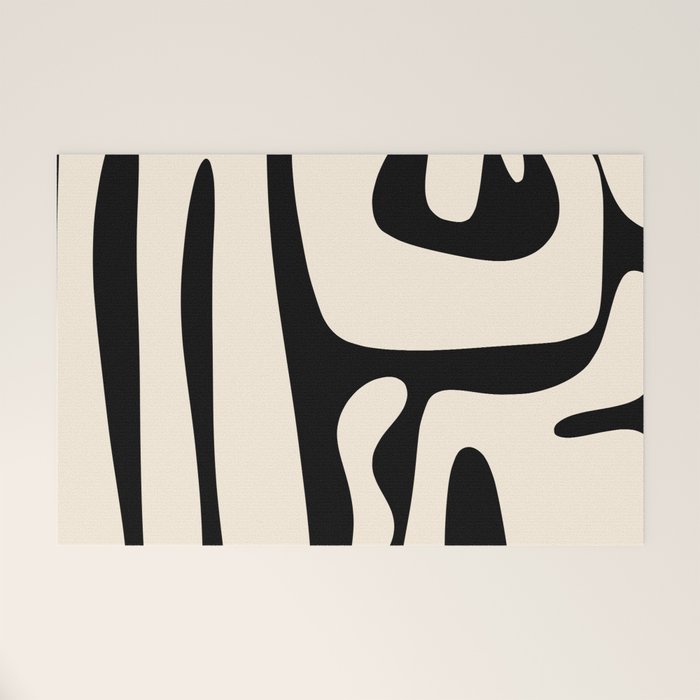 Mid Century Modern Abstract Kwaito Pattern in Black and Cream Welcome Mat Gallery Image 1