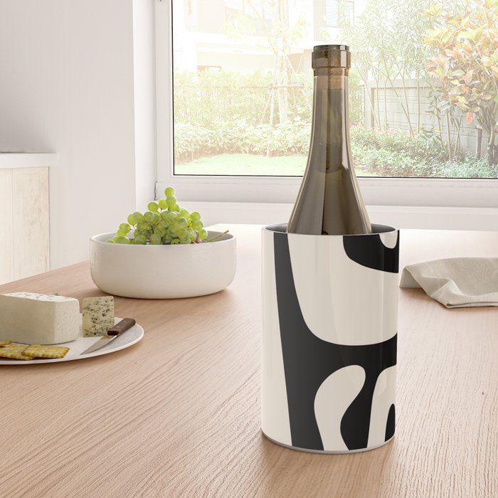 Mid Century Modern Abstract Kwaito Pattern in Black and Cream Wine Chiller Gallery Image 4