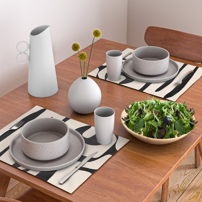 Mid Century Modern Abstract Kwaito Pattern in Black and Cream Placemat Gallery Image 2