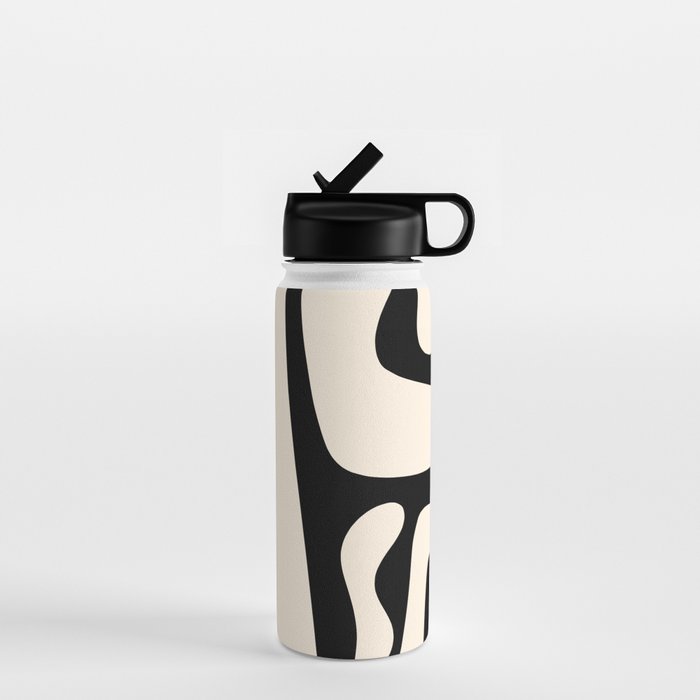 Mid Century Modern Abstract Kwaito Pattern in Black and Cream Water Bottle Gallery Image 1