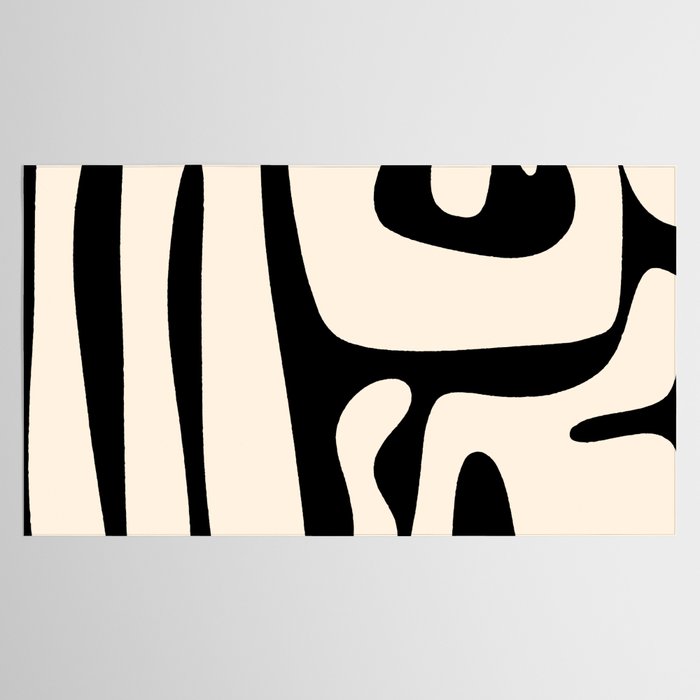 Mid Century Modern Abstract Kwaito Pattern in Black and Cream Tablecloth Gallery Image 2