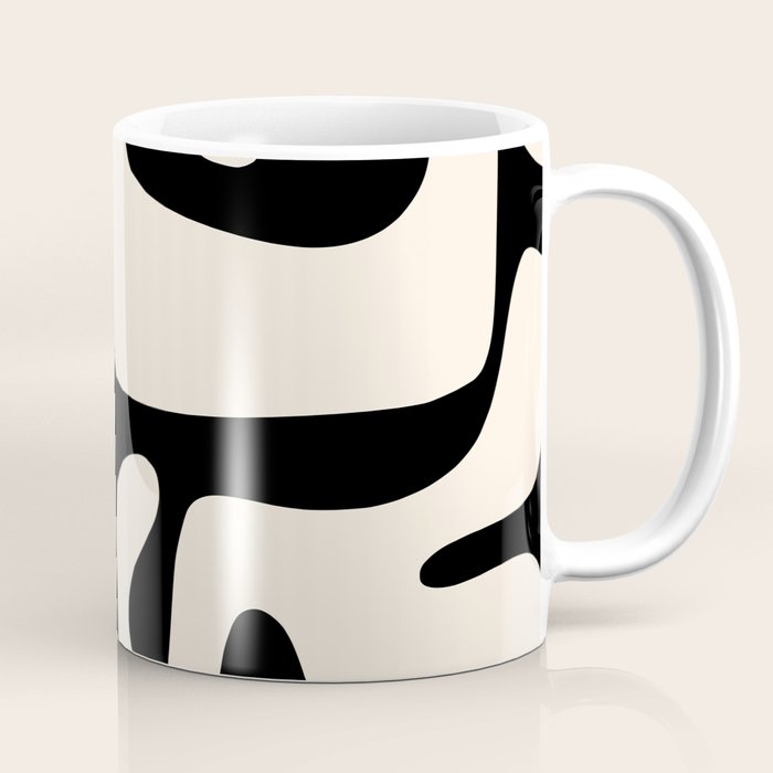Mid Century Modern Abstract Kwaito Pattern in Black and Cream Coffee Mug Gallery Image 1