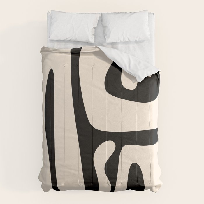 Mid Century Modern Abstract Kwaito Pattern in Black and Cream Comforter Gallery Image 6