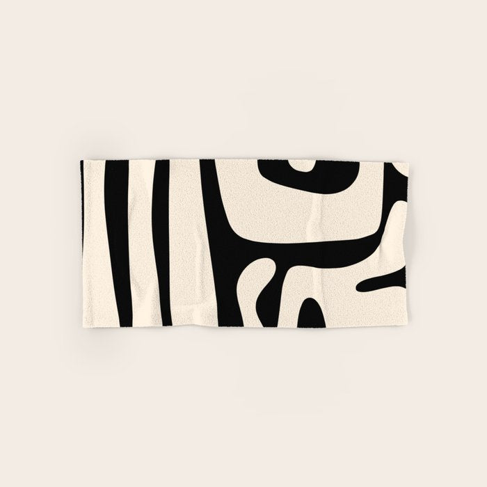 Mid Century Modern Abstract Kwaito Pattern in Black and Cream Bath Towel Gallery Image 1