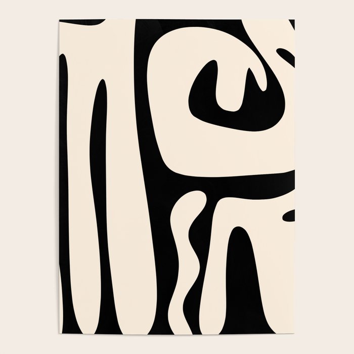 Mid Century Modern Abstract Kwaito Pattern in Black and Cream Poster Gallery Image 4