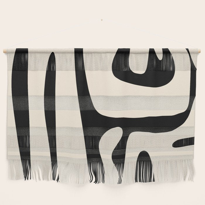 Mid Century Modern Abstract Kwaito Pattern in Black and Cream Wall Hanging Gallery Image 1