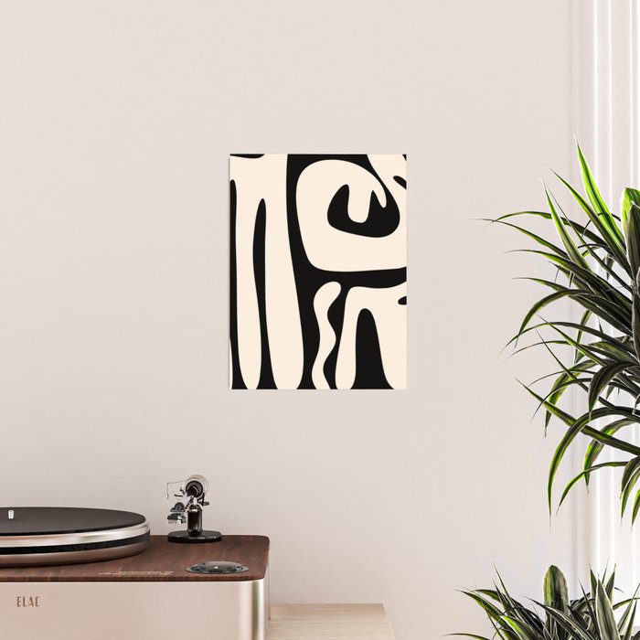 Mid Century Modern Abstract Kwaito Pattern in Black and Cream Poster Gallery Image 2