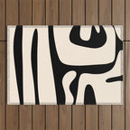 Mid Century Modern Abstract Kwaito Pattern in Black and Cream Outdoor Rug Gallery Image 1