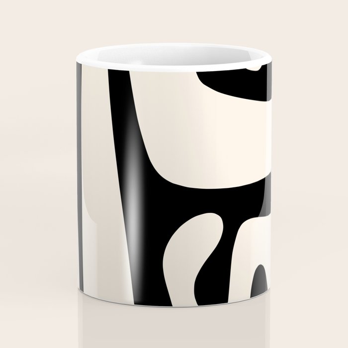 Mid Century Modern Abstract Kwaito Pattern in Black and Cream Coffee Mug Gallery Image 4