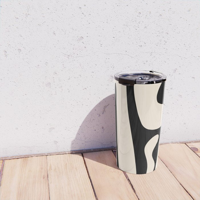 Mid Century Modern Abstract Kwaito Pattern in Black and Cream Travel Mug Gallery Image 4