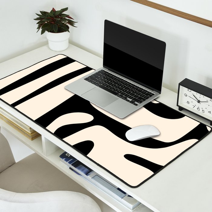 Mid Century Modern Abstract Kwaito Pattern in Black and Cream Desk Mat Gallery Image 2