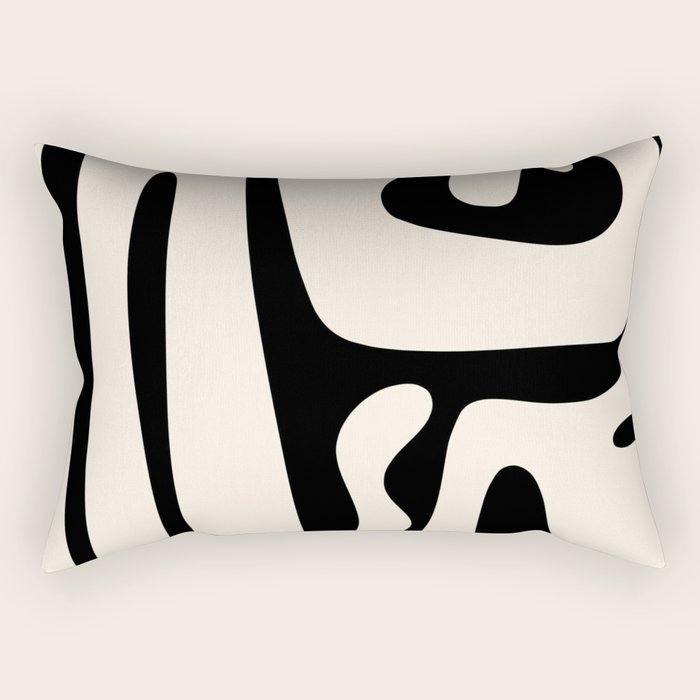 Mid Century Modern Abstract Kwaito Pattern in Black and Cream Rectangular Pillow Gallery Image 2