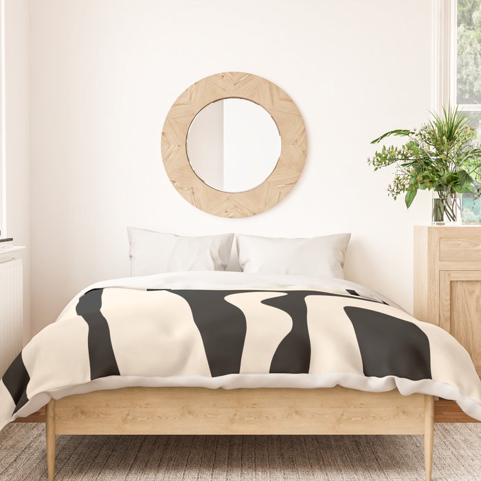 Mid Century Modern Abstract Kwaito Pattern in Black and Cream Duvet Cover Gallery Image 3