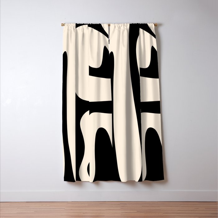Mid Century Modern Abstract Kwaito Pattern in Black and Cream Window Curtain Gallery Image 3