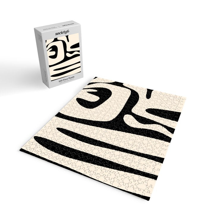 Mid Century Modern Abstract Kwaito Pattern in Black and Cream Jigsaw Puzzle Gallery Image 2