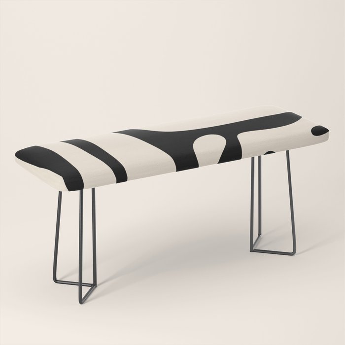 Mid Century Modern Abstract Kwaito Pattern in Black and Cream Bench Gallery Image 1