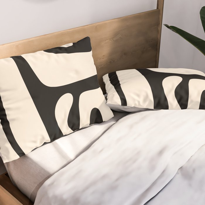 Mid Century Modern Abstract Kwaito Pattern in Black and Cream Pillow Sham Gallery Image 2