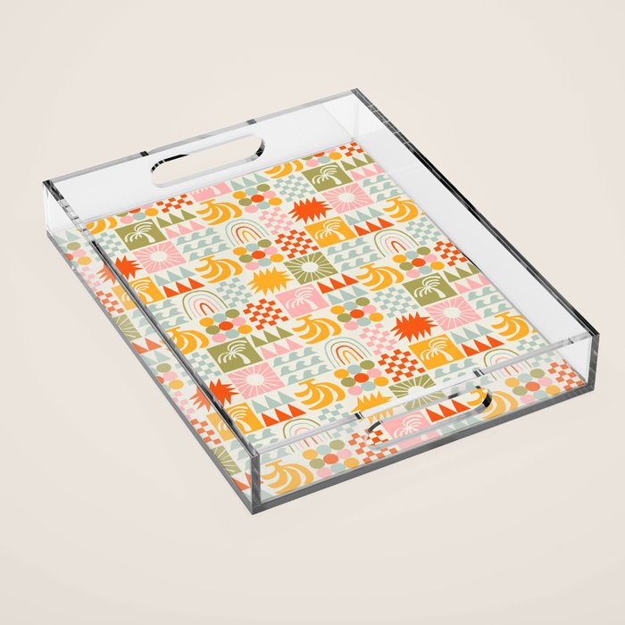 Colorful tropical summer mosaic tile art Acrylic Tray Gallery Image 1