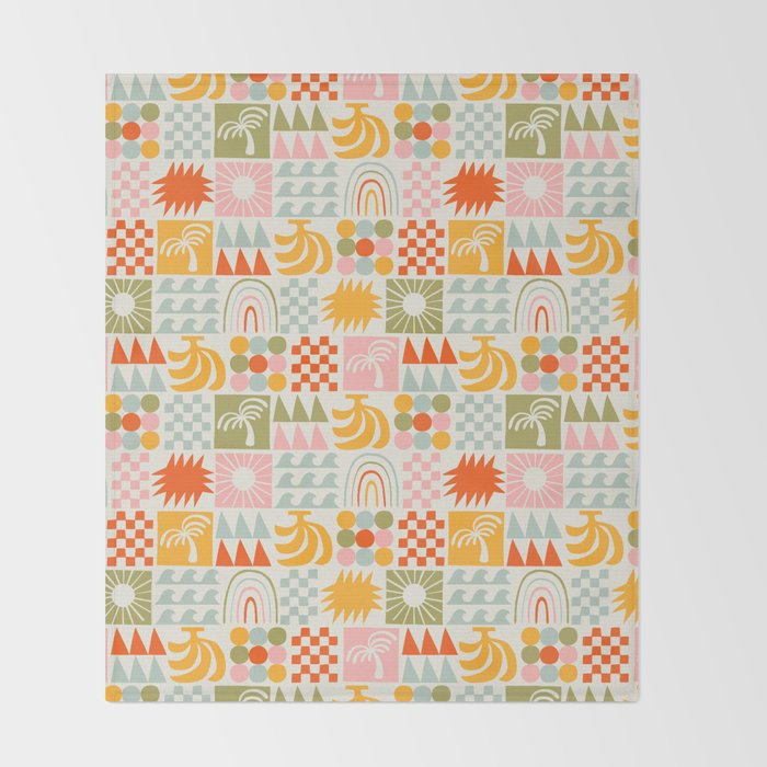 Colorful tropical summer mosaic tile art Throw Blanket Gallery Image 2