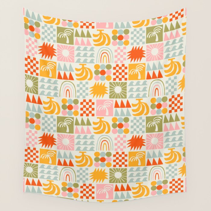 Colorful tropical summer mosaic tile art Wall Tapestry Gallery Image 1