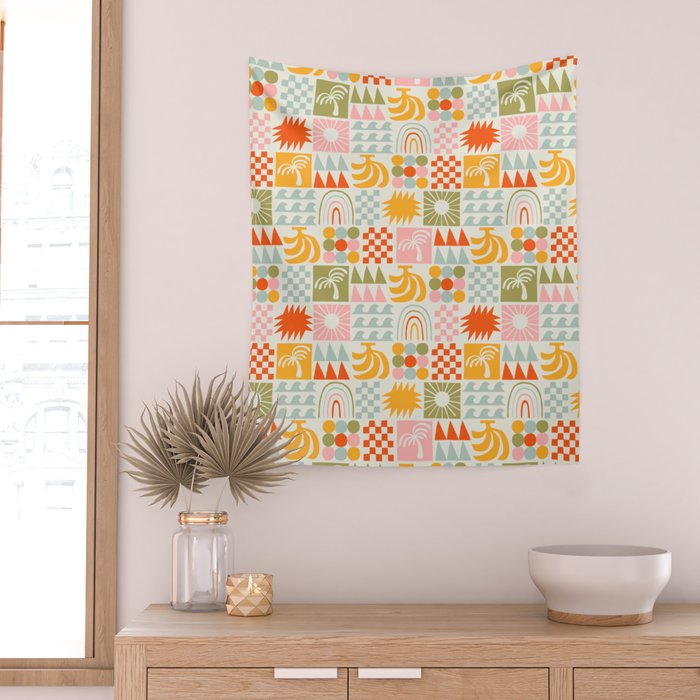 Colorful tropical summer mosaic tile art Wall Tapestry Gallery Image 2