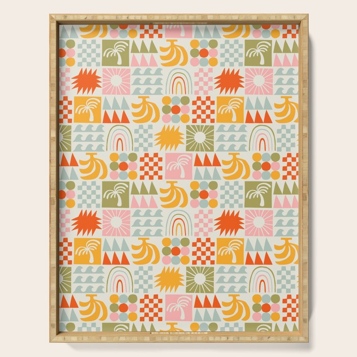 Colorful tropical summer mosaic tile art Serving Tray Gallery Image 1