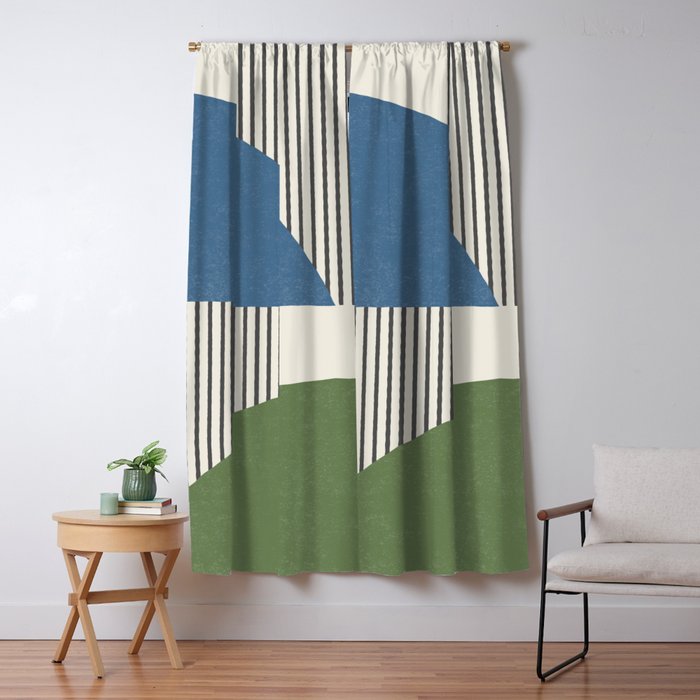 Quarter Circle Lines - Blue Green Window Curtain Gallery Image 1
