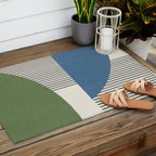 Quarter Circle Lines - Blue Green Outdoor Rug Gallery Image 2