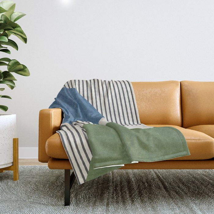 Quarter Circle Lines - Blue Green Throw Blanket Gallery Image 1