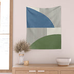 Quarter Circle Lines - Blue Green Wall Tapestry Gallery Image 2