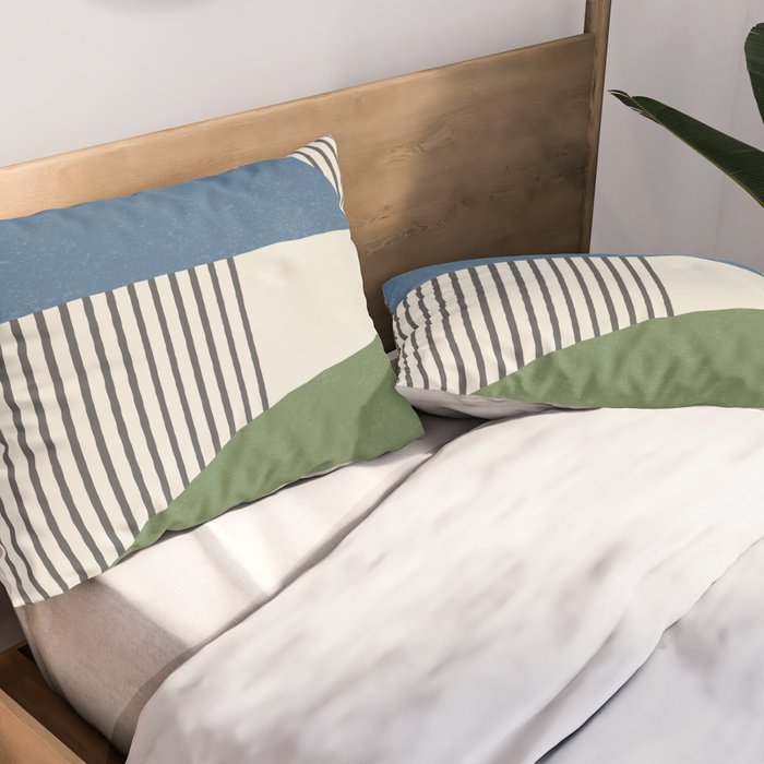 Quarter Circle Lines - Blue Green Pillow Sham Gallery Image 2