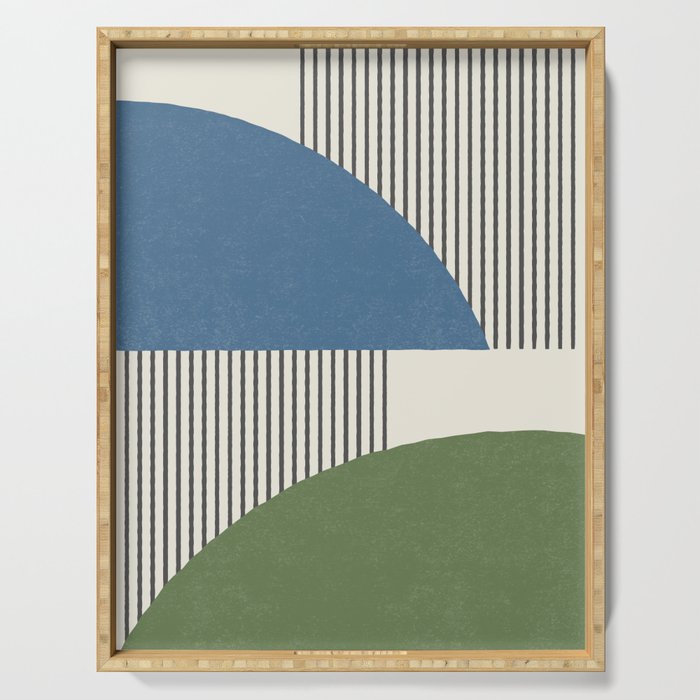 Quarter Circle Lines - Blue Green Serving Tray Gallery Image 1