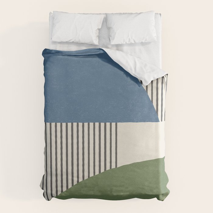 Quarter Circle Lines - Blue Green Duvet Cover Gallery Image 1