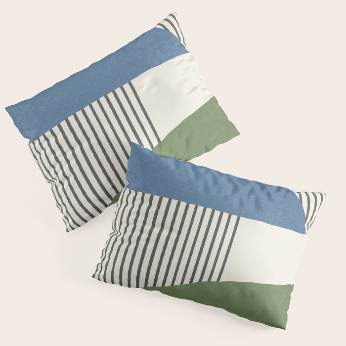 Quarter Circle Lines - Blue Green Pillow Sham Gallery Image 3