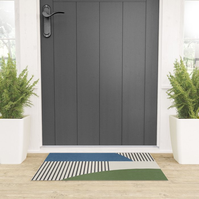 Quarter Circle Lines - Blue Green Welcome Mat Gallery Image 3