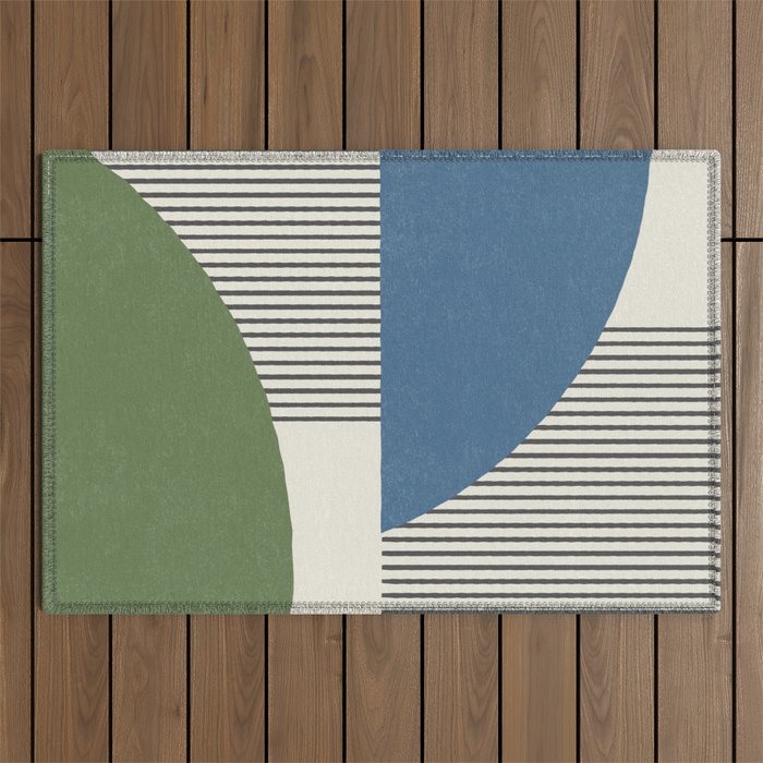 Quarter Circle Lines - Blue Green Outdoor Rug Gallery Image 1