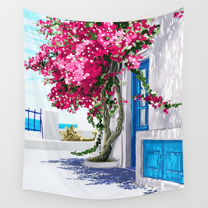 Better days are on their way | Greece Santorini Island Travel | Summer Architecture Positivity Wall Tapestry Gallery Image 4